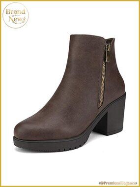 Women's Chunky Heel Platform Ankle Boots Vegan Leather Side Zip Booties